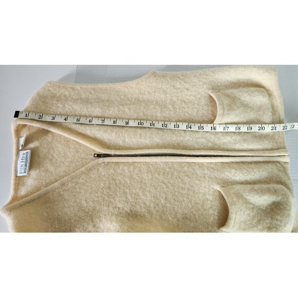 Vtg Van Heusen Cream 100% Wool Sleeveless Sweater Vest with Zipper, Pockets W M - Picture 5 of 7